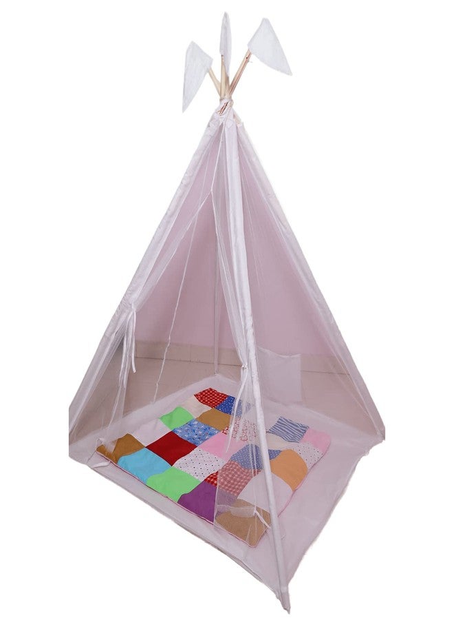 CREATIVE TEXTILES Tent House for Kids Teepee Play Tent for Kids, Portable Teepee Flag House for Boys & Girls, Play House for Indoor & Outdoor with Mat (White) - Image 4